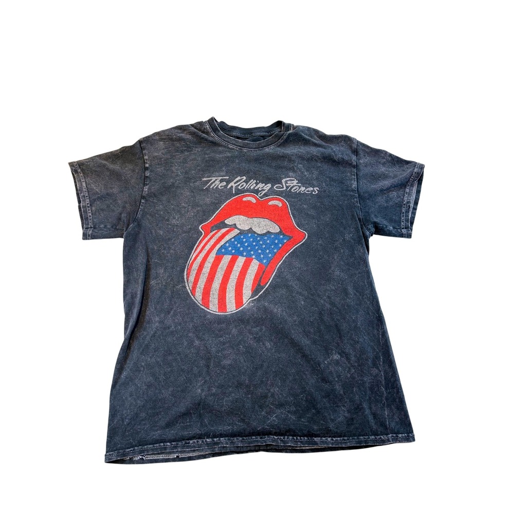 Rolling Stones American Flag Tongue T-Shirt Mens Medium Mineral Wash Black